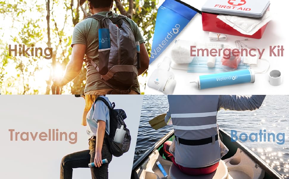 Waterdrop Gravity Water Filter Straw, Camping Water Filtration System, Water Purifier Survival for Travel