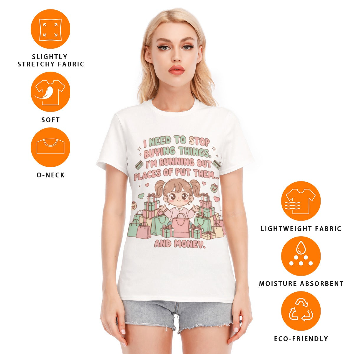 All-Over Print Women's Round Neck T-Shirt | 190GSM Cotton