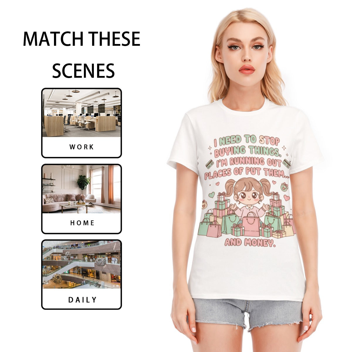 All-Over Print Women's Round Neck T-Shirt | 190GSM Cotton