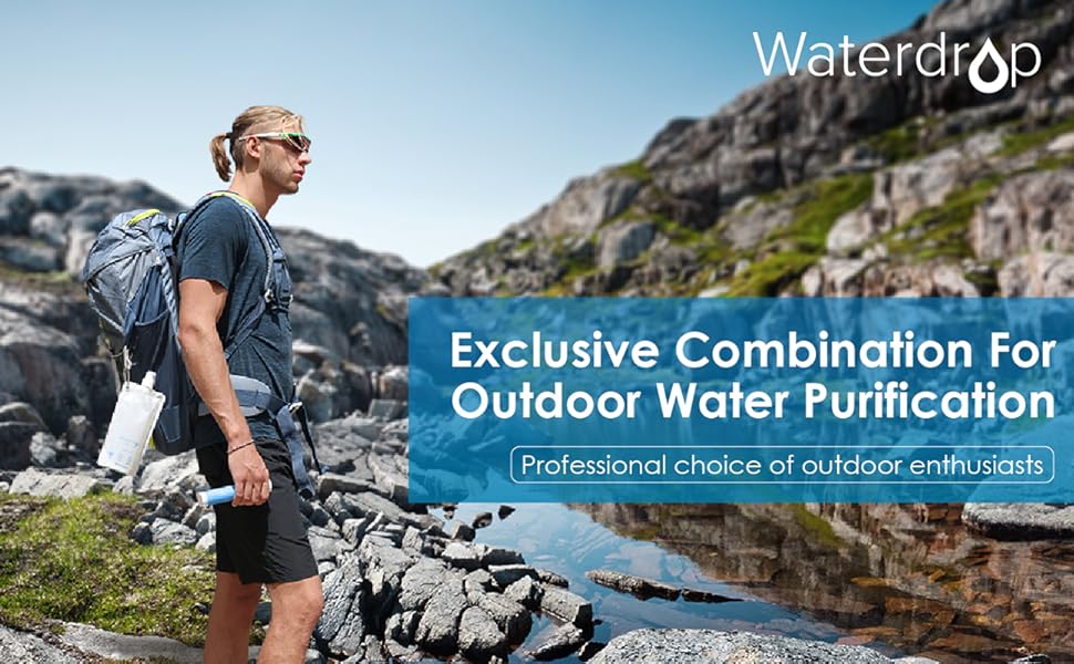 Waterdrop Gravity Water Filter Straw, Camping Water Filtration System, Water Purifier Survival for Travel