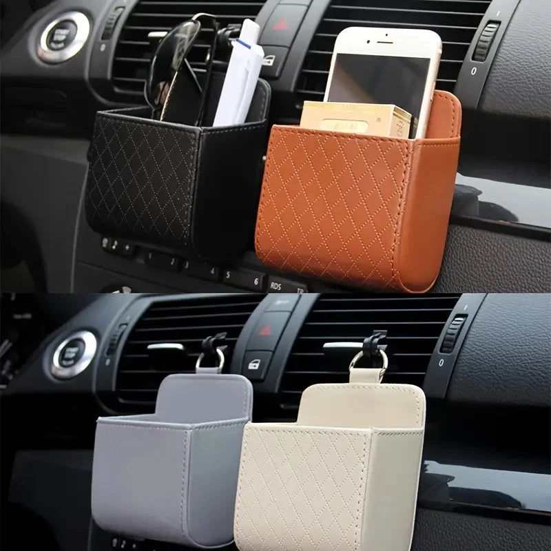 Multi functional car storage rack, artificial leather car phone holder, hanging storage box, car interior storage accessories
