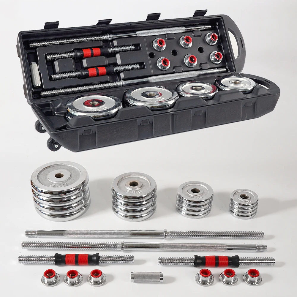 50kg Dumbbell Set Adjustable Dumbbells Barbell Set Iron Steel Durable Home Body Weight Training Carry Case