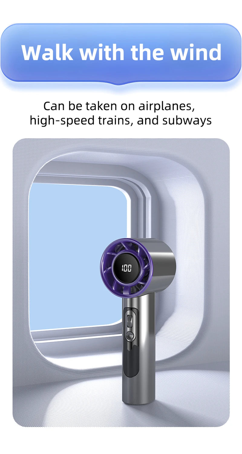 Mini Handheld Turbo Fan F08 With Led Display And 100 Gears Wind Speed Usb Charging Small Wind Cannon High Speed Fan 2025