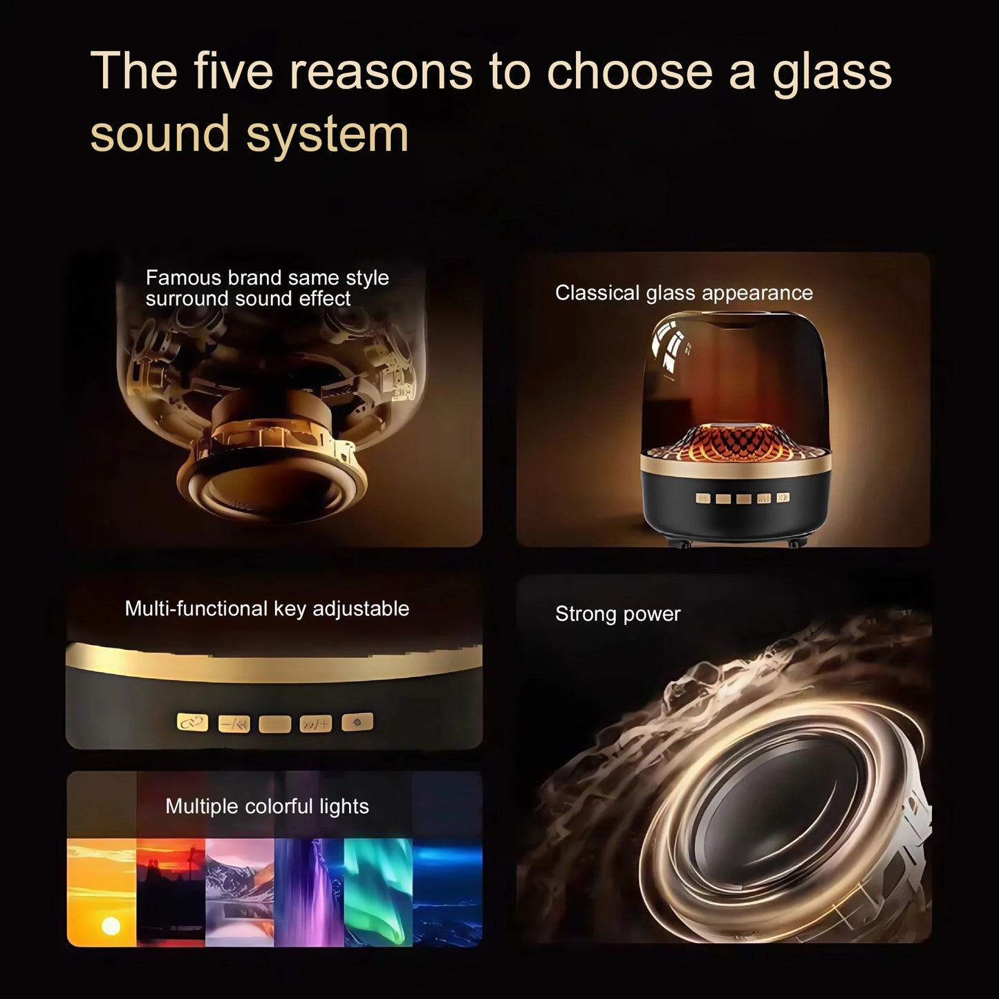 5th Glass Bluetooth Speaker Subwoofer Colorful Home High Volume Wireless Smart Computer Speaker Electronics Desk Accessories