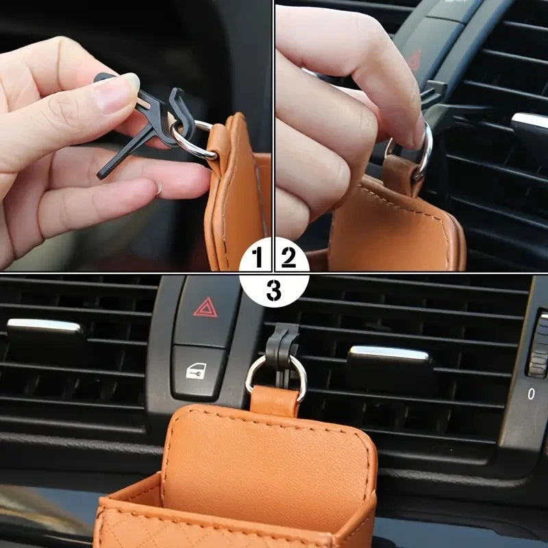 Multi functional car storage rack, artificial leather car phone holder, hanging storage box, car interior storage accessories