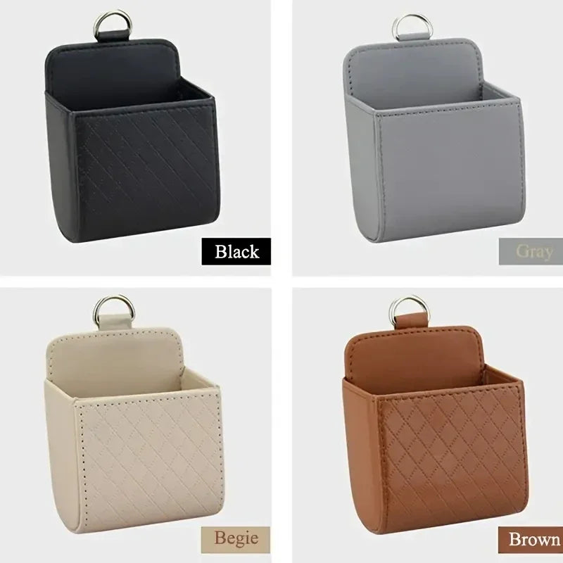 Multi functional car storage rack, artificial leather car phone holder, hanging storage box, car interior storage accessories
