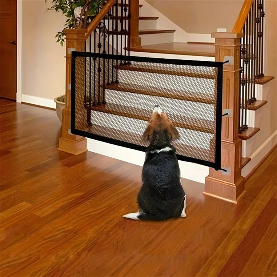 Heavy Duty Dog Barrier Fence with Hooks Insulated Net Foldable Breathable Mesh Mirror Door Pet Security Gate for Indoor Outdoor