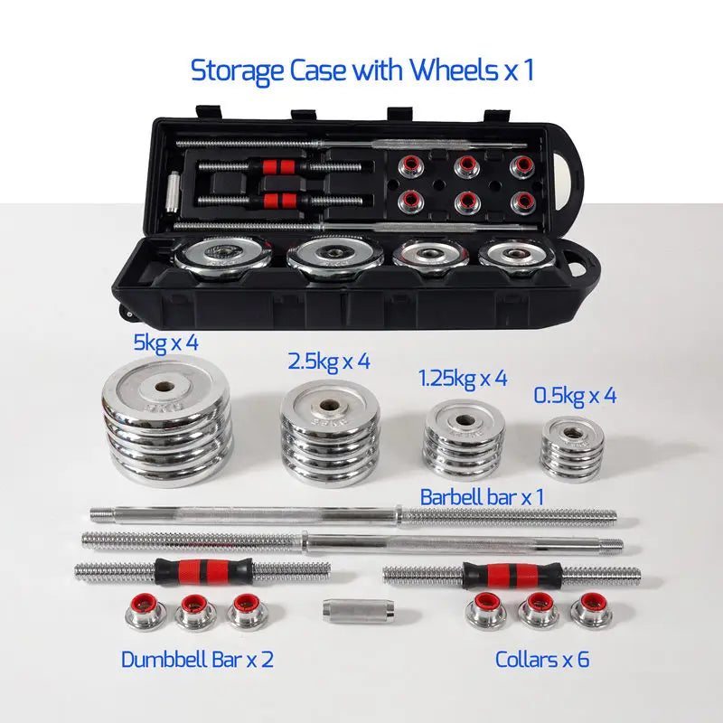 50kg Dumbbell Set Adjustable Dumbbells Barbell Set Iron Steel Durable Home Body Weight Training Carry Case