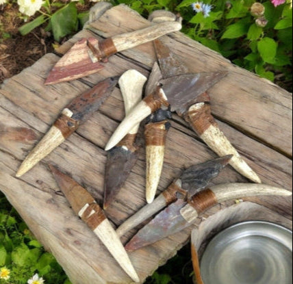 Arrowhead Deer Antler Knives, Stone Arrowhead Knife, Deer Antler Handle (1pc)-1