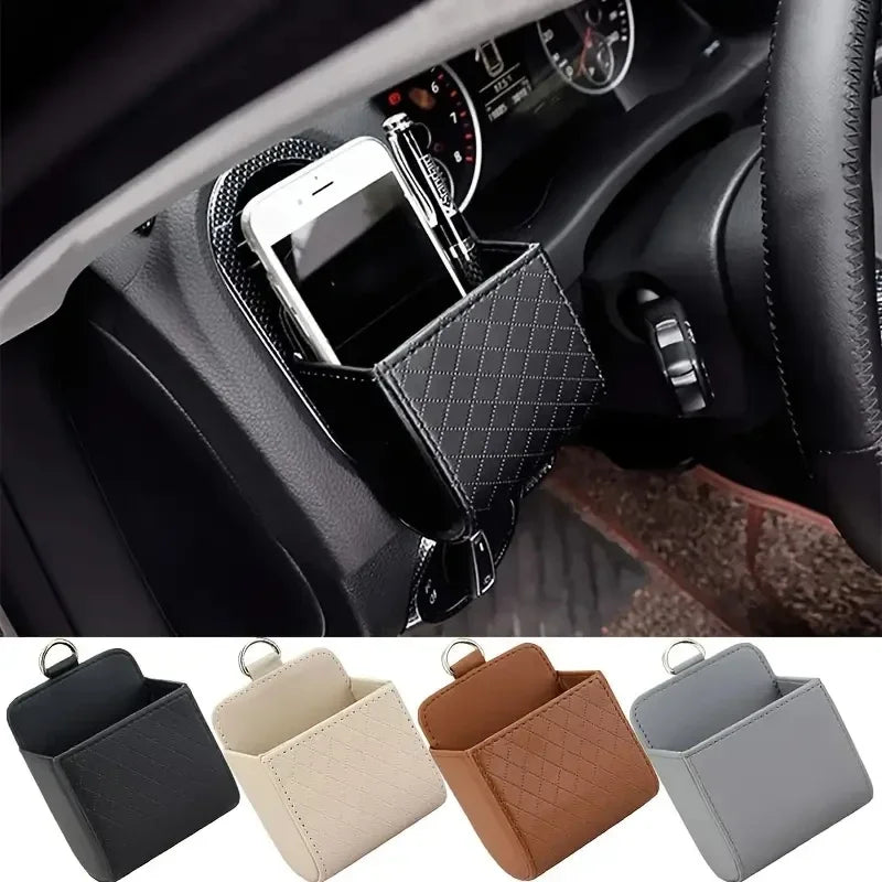 Multi functional car storage rack, artificial leather car phone holder, hanging storage box, car interior storage accessories