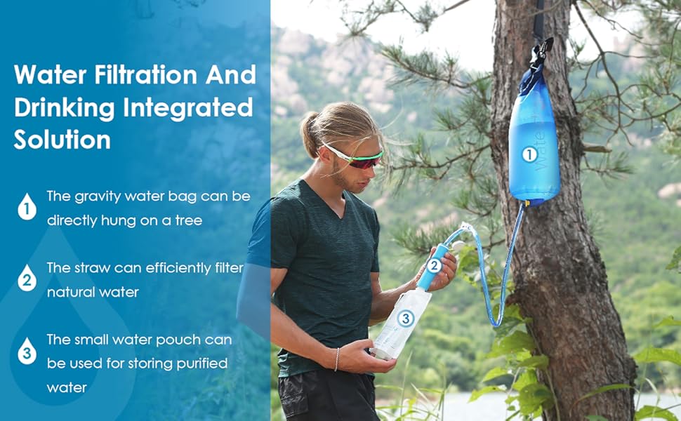 Waterdrop Gravity Water Filter Straw, Camping Water Filtration System, Water Purifier Survival for Travel