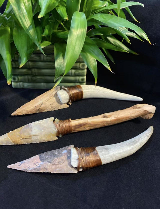 Arrowhead Deer Antler Knives, Stone Arrowhead Knife, Deer Antler Handle (1pc)-0