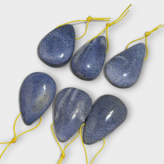 Natural Blue Coral 23-27x38-43 mm Teardrop Pendant 1.5mm Hole (1pc)-0