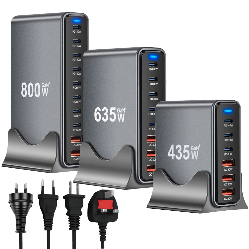 800W/670W/470W USB C Fast GaN Charger Multi-port Desktop Charging Station For iPhone Samsung Xiaomi Huawei Macbook Type C PD3.0