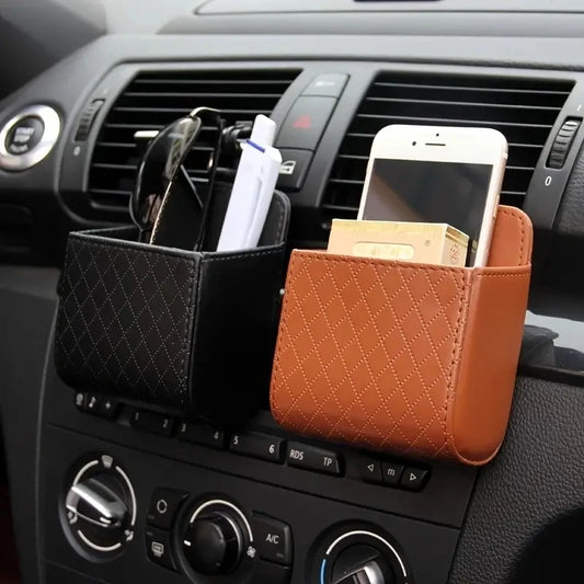 Multi functional car storage rack, artificial leather car phone holder, hanging storage box, car interior storage accessories