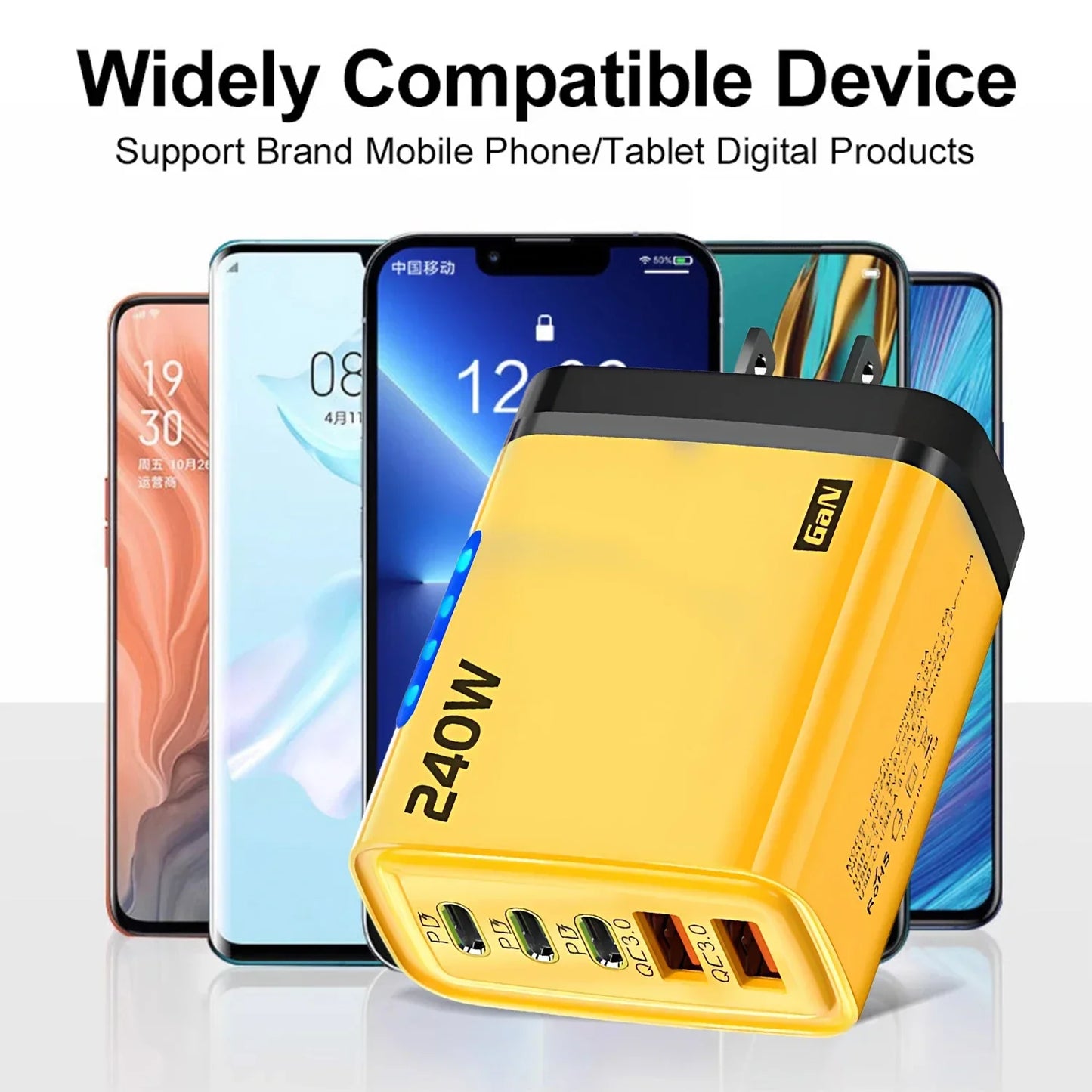 5 In 1 Gan Desktop Charger 240w Fast Charging Adapter 10a Usb To Typec Cable 3pd 2 Sb Charger For Iphone Samsung Xiaomi Charger