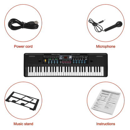 61-Keys Multifunctional Electronic Piano Keyboard for Kids, Built-in Microphone, Portable Piano Learning Tool for Beginners