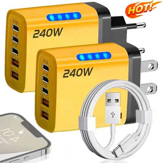 5 In 1 Gan Desktop Charger 240w Fast Charging Adapter 10a Usb To Typec Cable 3pd 2 Sb Charger For Iphone Samsung Xiaomi Charger