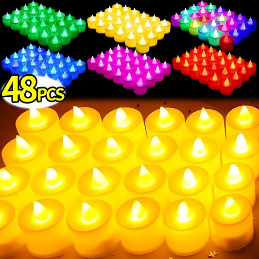 1/48PCS Flameless Led Candle Christmas Wedding Party Decoration Table Lamp Heart-shape Electronic Battery-Power Tealight Candles