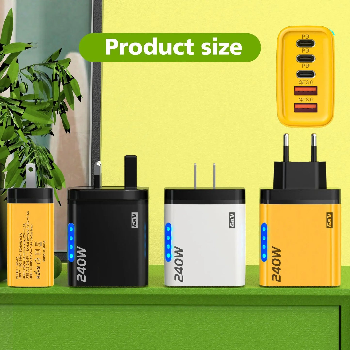 5 In 1 Gan Desktop Charger 240w Fast Charging Adapter 10a Usb To Typec Cable 3pd 2 Sb Charger For Iphone Samsung Xiaomi Charger