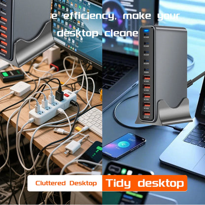 800W/670W/470W USB C Fast GaN Charger Multi-port Desktop Charging Station For iPhone Samsung Xiaomi Huawei Macbook Type C PD3.0
