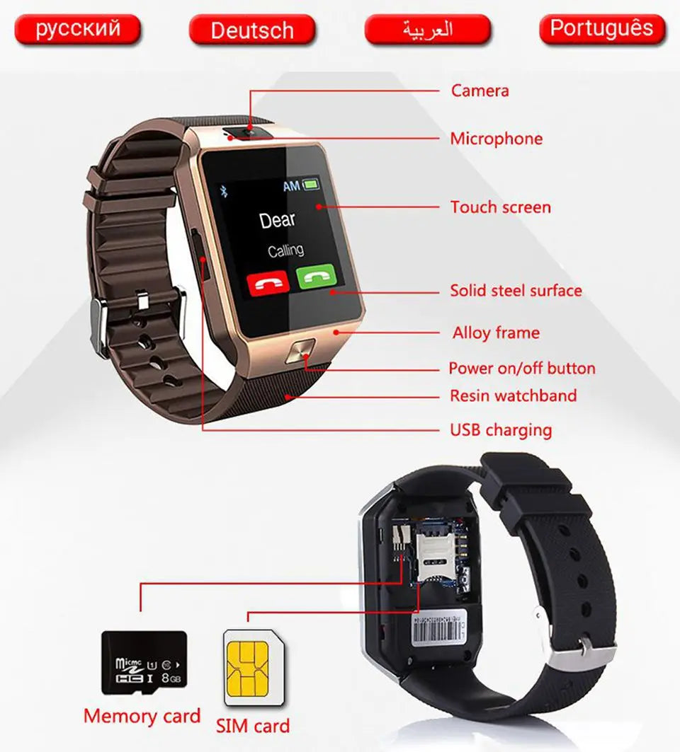 Smart Watch Men Women With SIM TF Card Slot Bluetooth Call Camera Smartwatch Information Watches Push Music Play For Android IOS