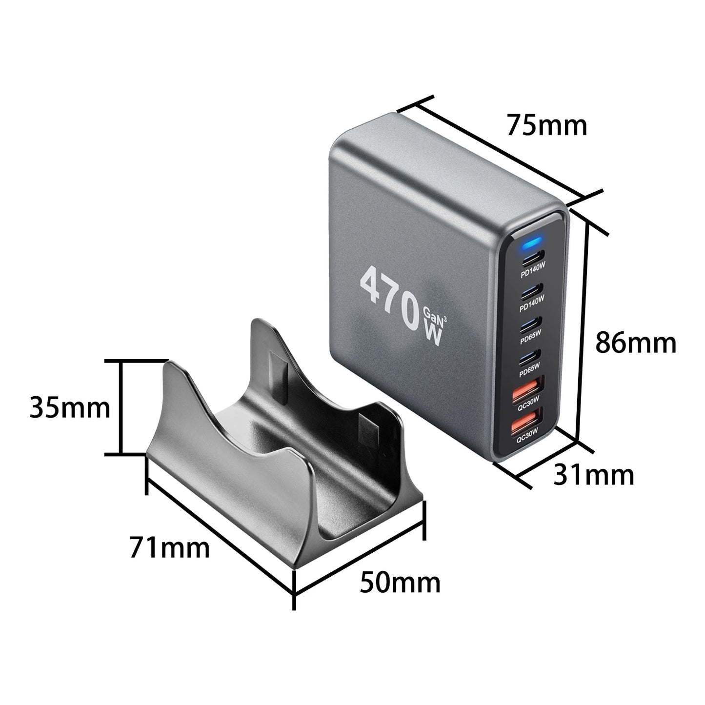 800W/670W/470W USB C Fast GaN Charger Multi-port Desktop Charging Station For iPhone Samsung Xiaomi Huawei Macbook Type C PD3.0