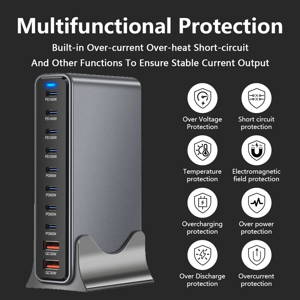 800W/670W/470W USB C Fast GaN Charger Multi-port Desktop Charging Station For iPhone Samsung Xiaomi Huawei Macbook Type C PD3.0