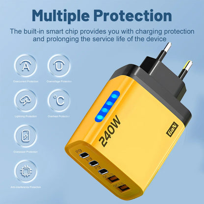 5 In 1 Gan Desktop Charger 240w Fast Charging Adapter 10a Usb To Typec Cable 3pd 2 Sb Charger For Iphone Samsung Xiaomi Charger
